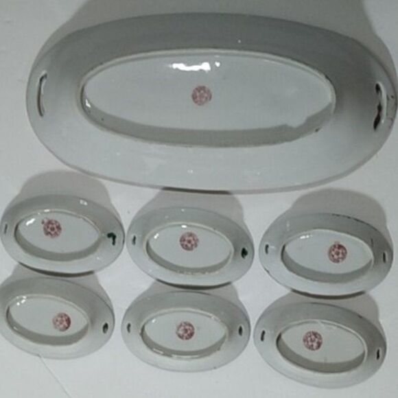 Vintage Handpainted Lusterware Celery Tray & Salts Made in Japan - Picture 6 of 12